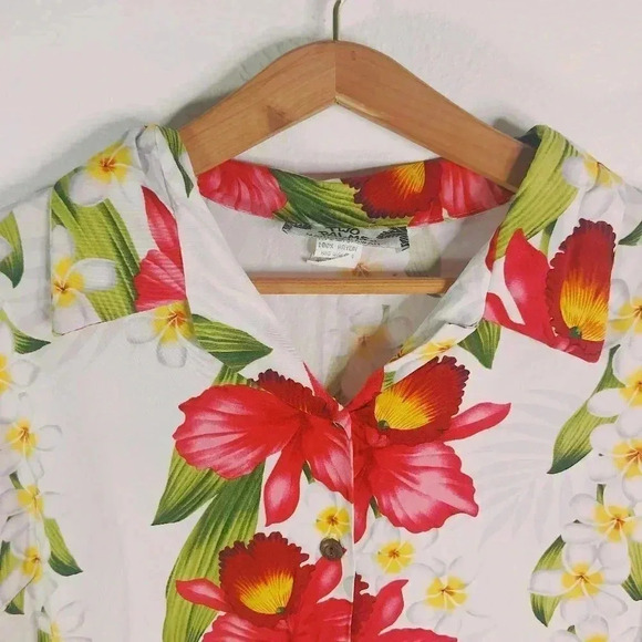 Vintage Tropical Cropped Short Sleeved Button Up Floral Summer Beach Size XL - Picture 2 of 6